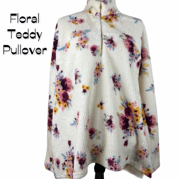 Floral Print Teddy Bear Pullover Jacket SZ 3X NWOT - Picture 1 of 8